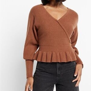 Express Women's V-Neck Brown Sweater